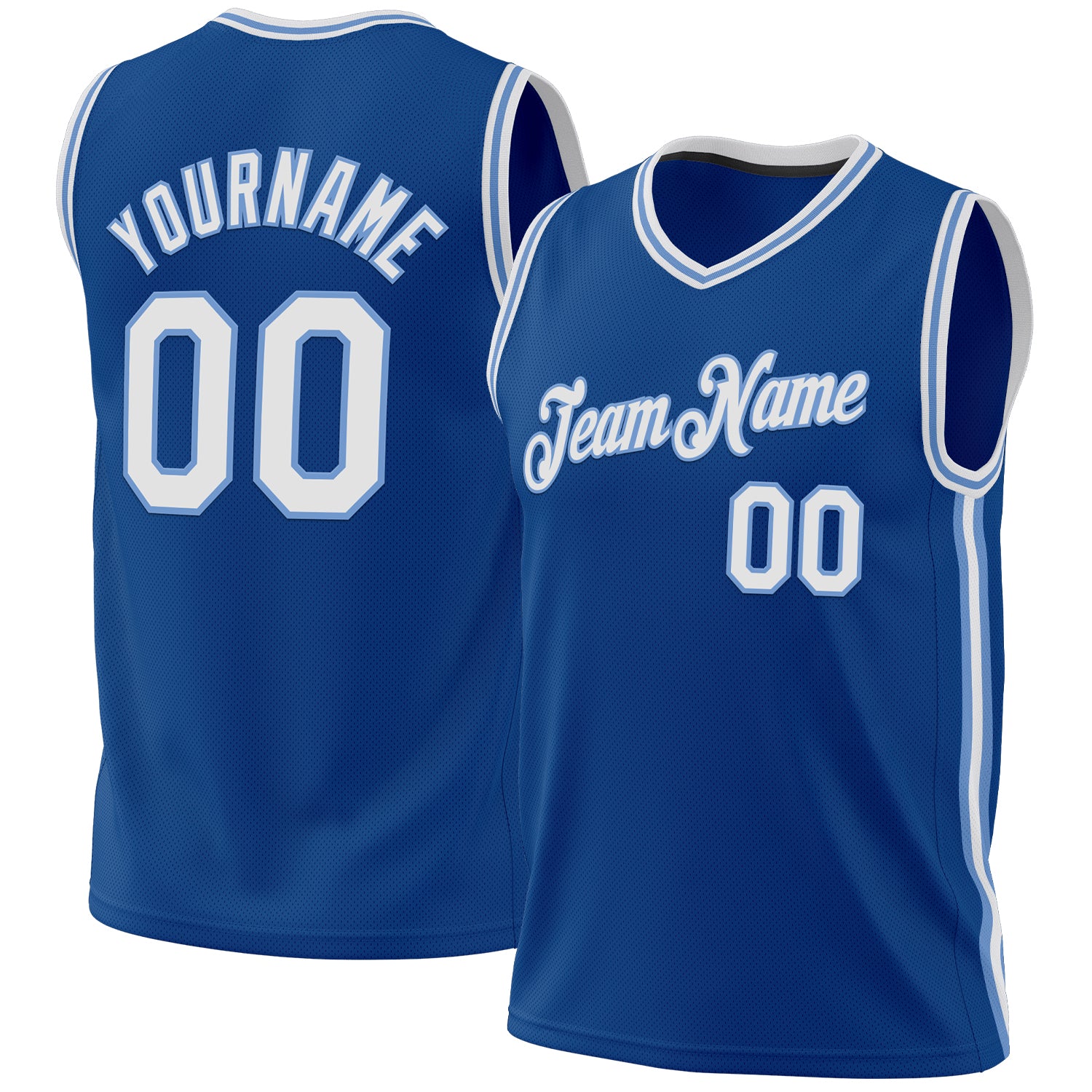 Personalized Basketball Jersey 3 - Blue & Light Blue Throwback Design Personalized Blue White-Light Blue Throwback Basketball