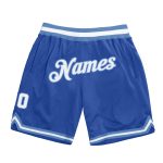Personalized Blue and Light Blue Throwback Basketball Shorts for Men Personalized Blue White-Light Blue Throwback Basketball