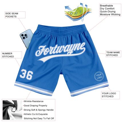 Personalized Throwback Basketball Shorts in Blue and Light Blue for Men Personalized Blue White-Light Blue Throwback Basketball