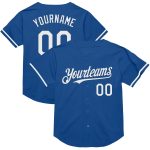 Personalized Blue White Baseball Jersey, Vintage Throwback Style Mesh Jersey Personalized Blue White Mesh Throwback Baseball