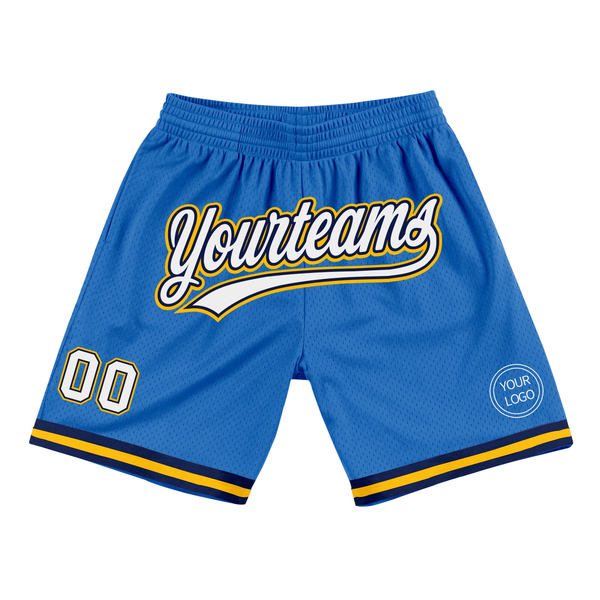 Custom Name and Number Basketball Shorts - Personalized Navy Gold Blue Throwback Design Personalized Blue White Navy-Gold