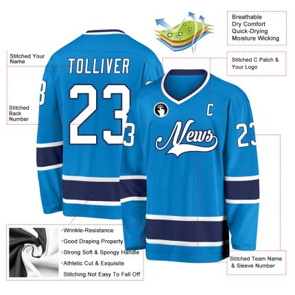 Custom Hockey Jersey Personalized with Name and Number - Blue White-Navy Team Apparel Personalized Blue White-Navy Hockey