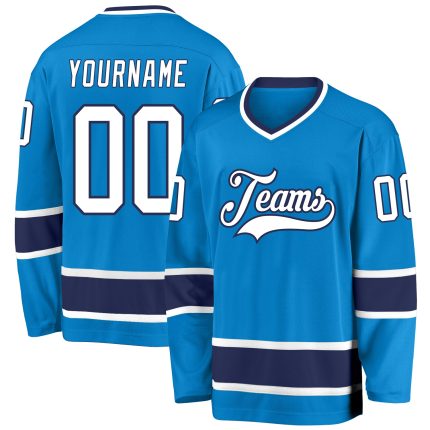 Custom Hockey Jersey Personalized with Name and Number - Blue White-Navy Team Apparel Personalized Blue White-Navy Hockey