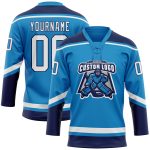 Personalized Navy Blue White Hockey Jersey with Lace Neck Design Personalized Blue White-Navy Hockey Lace Neck Jersey