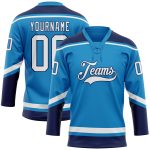 Personalized Navy Blue White Hockey Jersey with Lace Neck Design Personalized Blue White-Navy Hockey Lace Neck Jersey