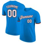 Personalized Performance T-Shirt in Navy-Orange, Blue & White - Custom Sports Tee for Activewear Personalized Blue White