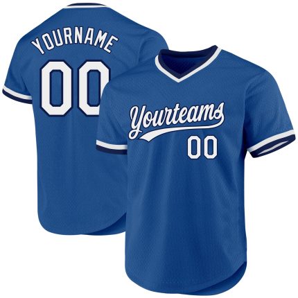 Custom Blue White-Navy Throwback Baseball Jersey - Personalized Sports Apparel Personalized Blue White-Navy Throwback Baseball