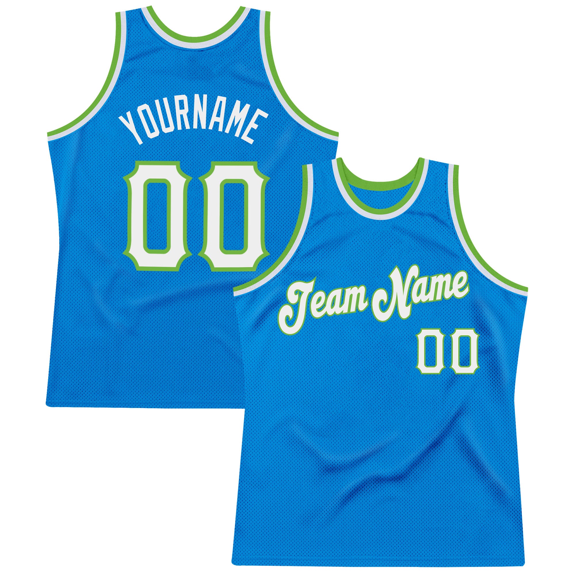 Custom Authentic Throwback Basketball Jersey with Personalized Name and Number - Blue White neon Green Design Personalized