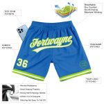 Personalized Authentic Basketball Shorts in Blue White and Neon Green - Throwback Style Personalized Blue White-Neon Green