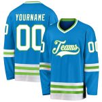 Personalized Hockey Jersey in Blue and White with Neon Green Accents Personalized Blue White-Neon Green Hockey Jersey