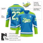 Custom Name and Number Hockey Jersey - Personalized Blue White Neon Green Lace Neck Team Gear Personalized Blue White-Neon