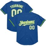 Custom Name and Number Personalized Authentic Baseball Jersey in Blue White Neon Green Mesh Personalized Blue White-Neon