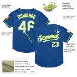 Custom Name and Number Personalized Authentic Baseball Jersey in Blue White Neon Green Mesh Personalized Blue White-Neon
