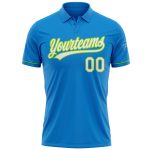 Personalized Blue White Neon Green Golf Polo Shirt for Performance Wear Personalized Blue White-Neon Green Performance Vapor