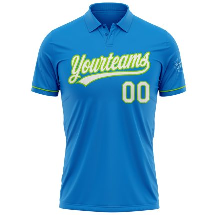 Personalized Blue White Neon Green Golf Polo Shirt for Performance Wear Personalized Blue White-Neon Green Performance Vapor