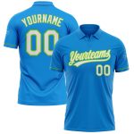 Custom Team Name and Number Performance Vapor Golf Polo Shirt - Personalized Blue White Neon Green Personalized Blue White-Neon