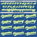 Personalized Throwback Baseball Jersey in Blue White Neon Green Personalized Blue White-Neon Green Throwback Baseball Jersey