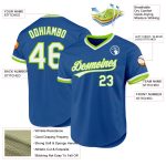 Personalized Throwback Baseball Jersey in Blue White Neon Green Personalized Blue White-Neon Green Throwback Baseball Jersey