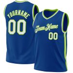 Personalized Throwback Basketball Jersey - Blue White Neon Green, Size 3 Personalized Blue White-Neon Green Throwback Basketball