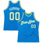Custom Blue White Neon Green Retro Basketball Jersey Personalized Blue White-Neon Green Throwback Basketball Jersey