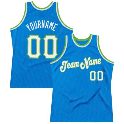 Custom Blue White Neon Green Retro Basketball Jersey Personalized Blue White-Neon Green Throwback Basketball Jersey