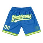 Personalized Neon Green Blue White Throwback Basketball Shorts for Men Personalized Blue White-Neon Green Throwback Basketball