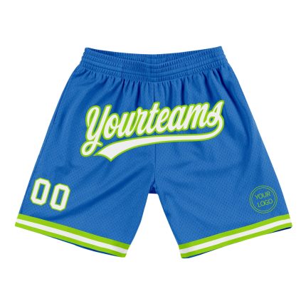 Personalized Neon Green Blue White Throwback Basketball Shorts for Men Personalized Blue White-Neon Green Throwback Basketball
