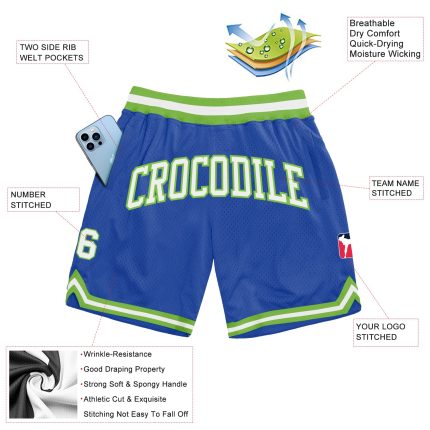 Personalized Throwback Basketball Shorts in Blue and Neon Green Personalized Blue White-Neon Green Throwback Basketball Shorts