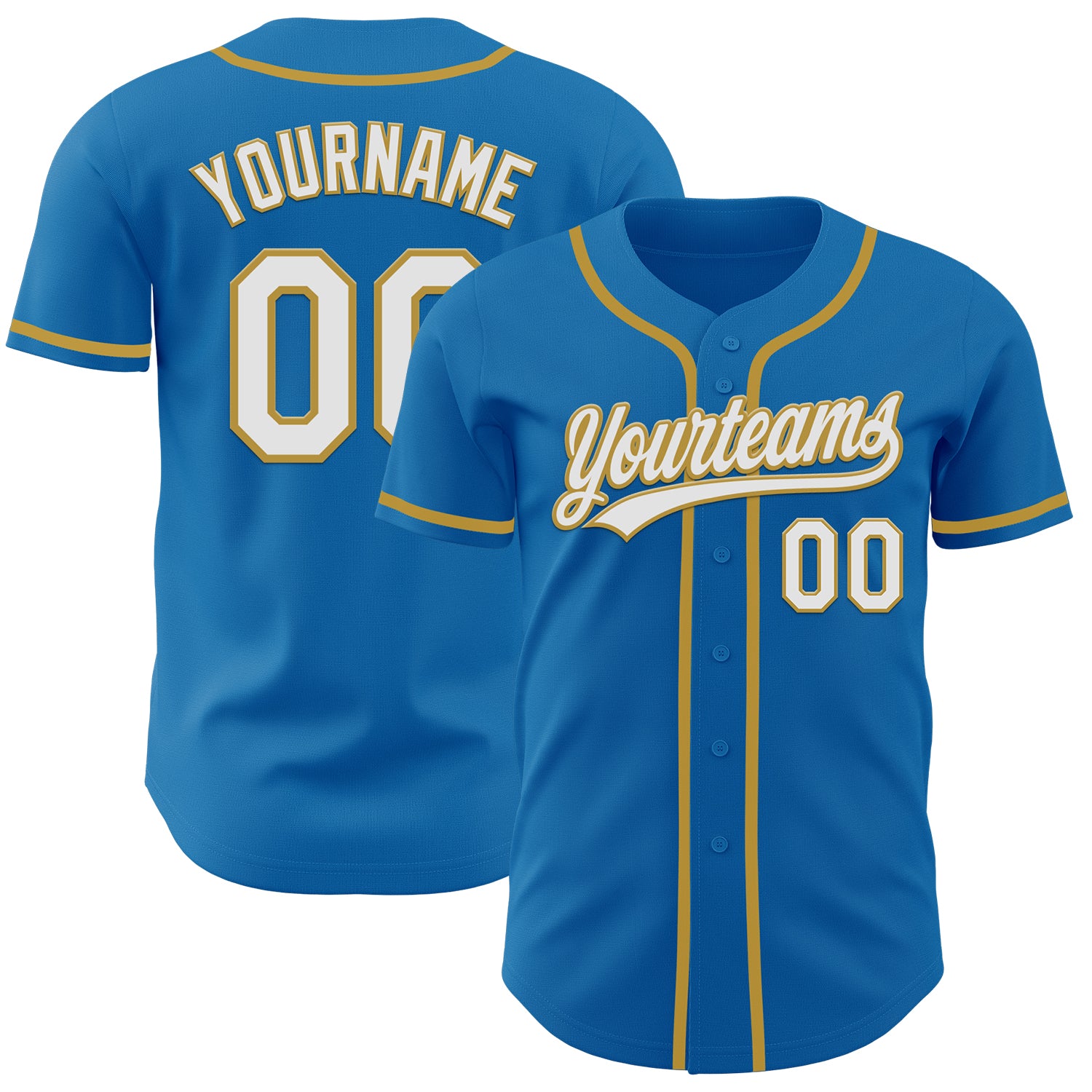 Custom Name and Number Personalized Authentic Baseball Jersey - Blue White and Old Gold Team Gear Personalized Blue White-Old