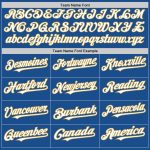 Personalized Blue and White Old Gold Throwback Baseball Jersey for Mens Sportswear Personalized Blue White-Old Gold Mesh