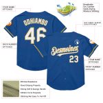 Personalized Blue and White Old Gold Throwback Baseball Jersey for Mens Sportswear Personalized Blue White-Old Gold Mesh