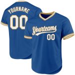 Custom Throwback Baseball Jersey in Blue and White with Old Gold accents Personalized Blue White-Old Gold Throwback Baseball