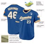 Custom Throwback Baseball Jersey in Blue and White with Old Gold accents Personalized Blue White-Old Gold Throwback Baseball