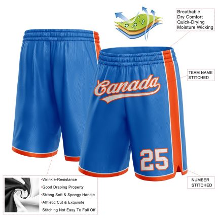 Custom Name and Number Personalized Basketball Shorts - Authentic Blue White-Orange Team Apparel Personalized Blue White-Orange