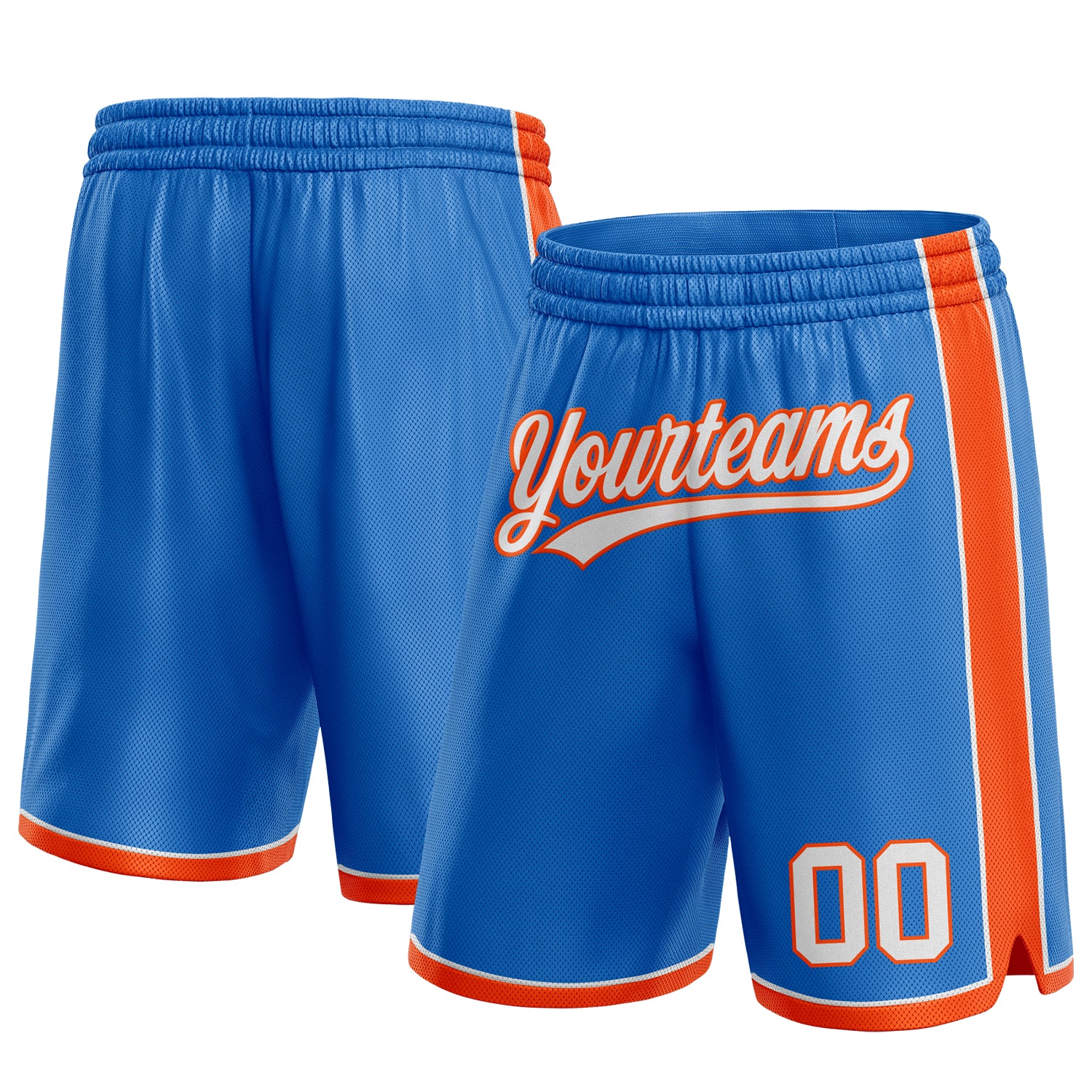Custom Name and Number Personalized Basketball Shorts - Authentic Blue White-Orange Team Apparel Personalized Blue White-Orange