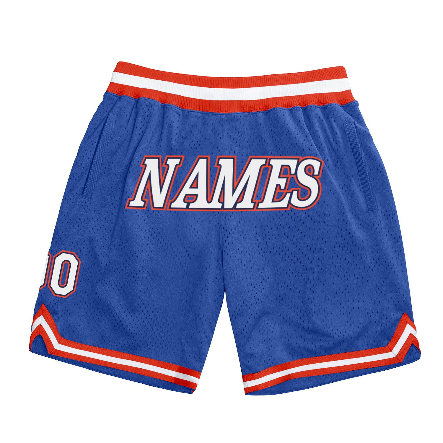 Custom Personalized Throwback Basketball Shorts - Blue, White, Orange with Team Name and Number Personalized Blue White-Orange
