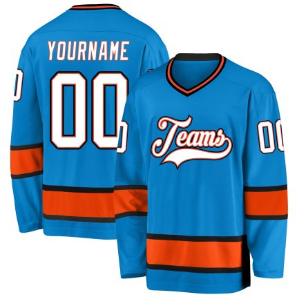 Personalized Blue and Orange Hockey Jersey Custom Name and Number 2 Personalized Blue White-Orange Hockey Jersey 2