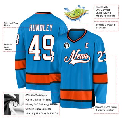 Custom Blue White Orange Hockey Jersey for Personalized Sports Apparel Personalized Blue White-Orange Hockey Jersey
