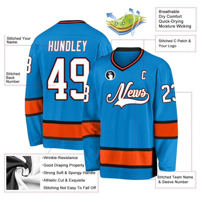 Custom Blue White Orange Hockey Jersey for Personalized Sports Apparel Personalized Blue White-Orange Hockey Jersey