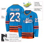 Custom Name Number Hockey Jersey Personalized Blue White Orange Team Personalized Blue White-Orange Hockey Jersey Team Custom