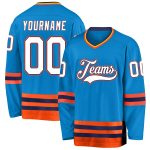 Custom Name Number Hockey Jersey Personalized Blue White Orange Team Personalized Blue White-Orange Hockey Jersey Team Custom