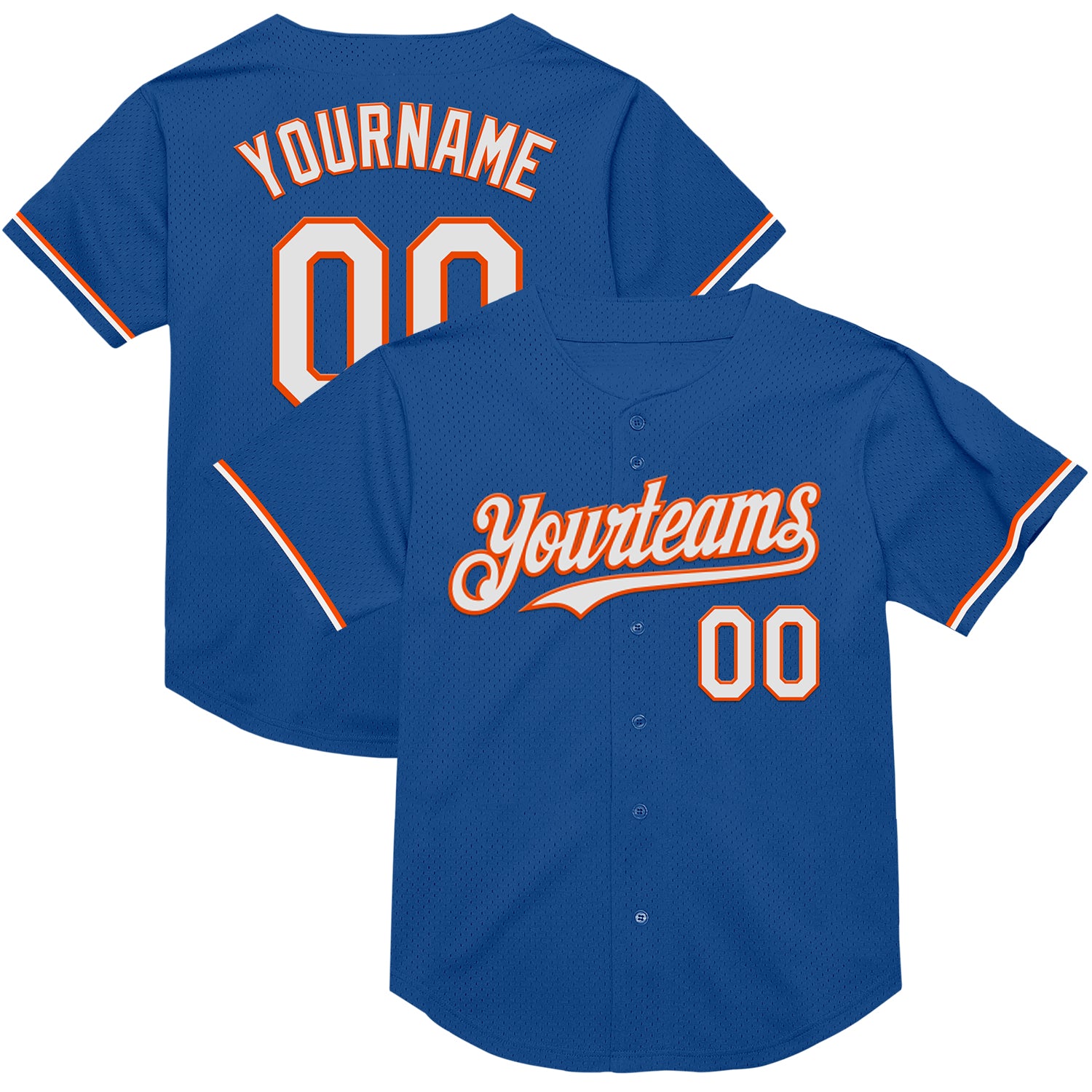 Custom Personalized Baseball Jersey with Blue White-Orange Mesh - Authentic Throwback Design, Name & Number Personalized