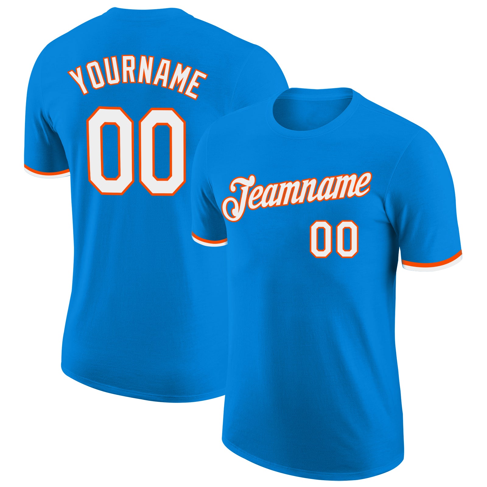 Custom Name and Number Performance T-Shirt in Blue White-Orange for Teams Personalized Blue White-Orange Performance T-Shirt