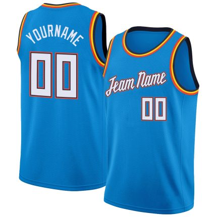 Custom Name Number Basketball Jersey - Personalized Rib-Knit Round Neck in Blue White Orange Personalized Blue White-Orange