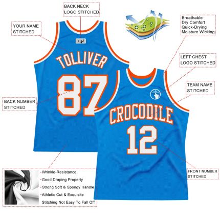 Personalized Throwback Basketball Jersey - Blue and White with Orange Trim 2 Personalized Blue White-Orange Throwback Basketball