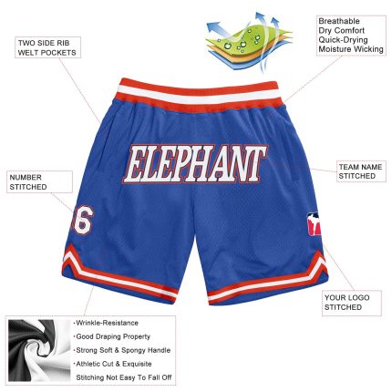 Personalized Basketball Shorts in Blue and White-Orange Throwback Style Personalized Blue White-Orange Throwback Basketball