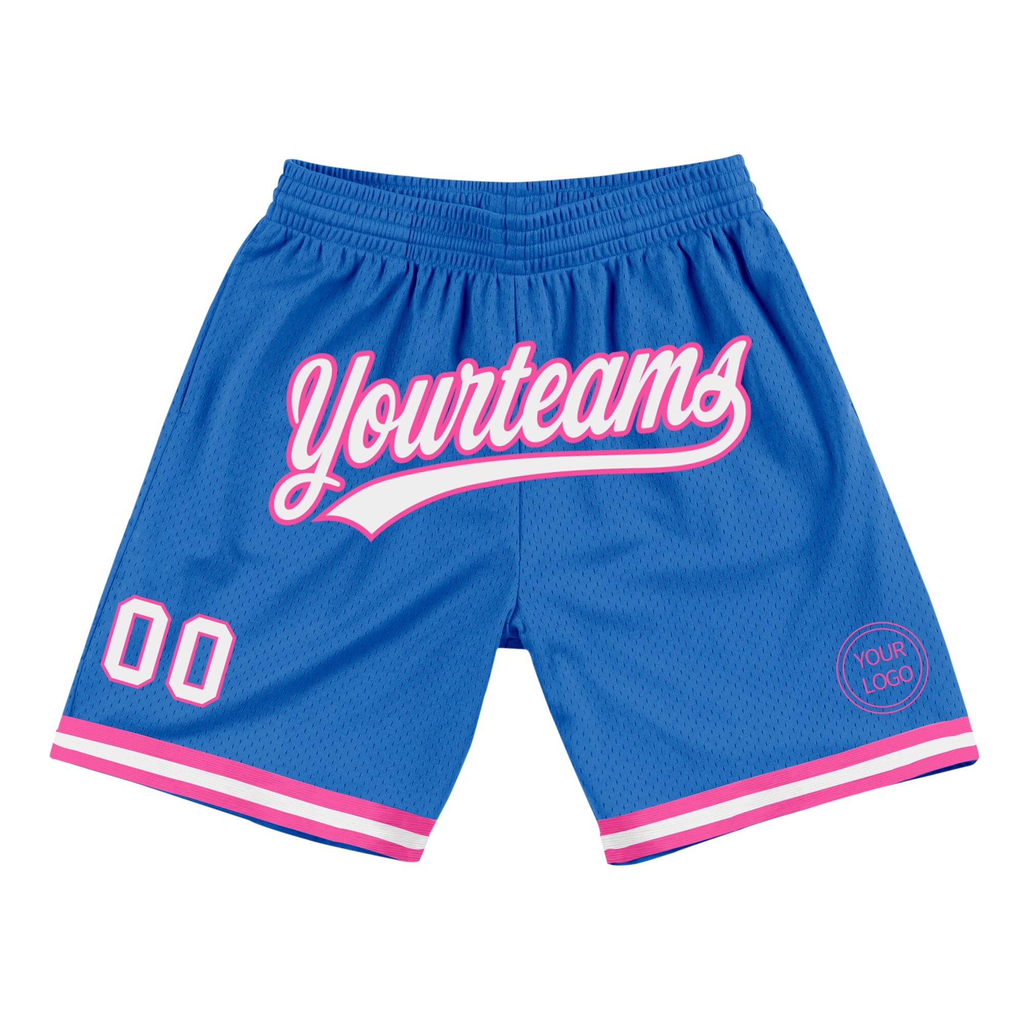 Custom Team Basketball Shorts - Personalized Blue White-Pink with Name and Number - Authentic Throwback Design Personalized