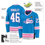 Custom Hockey Jersey with Personalized Name and Number in Blue, White, and Pink Personalized Blue White-Pink Hockey Jersey