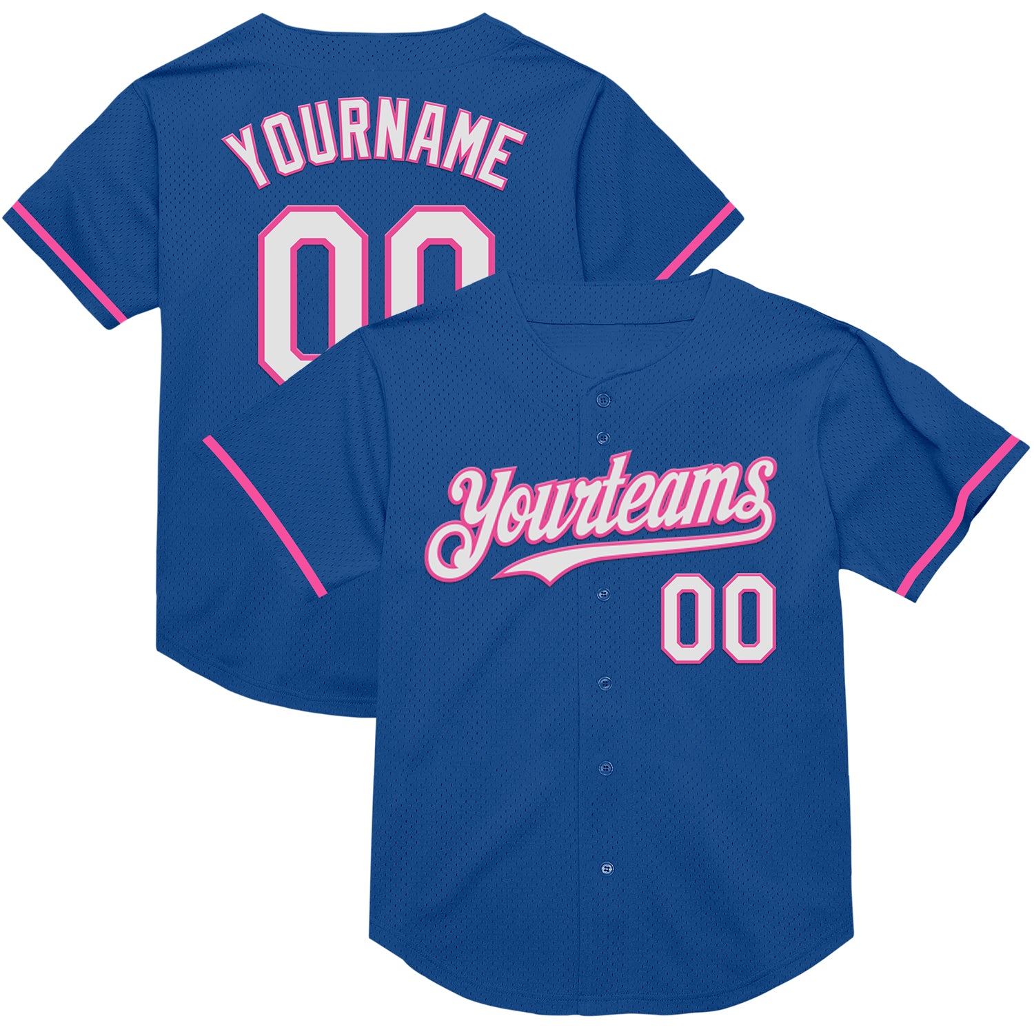 Custom Personalized Baseball Jersey with Blue, White, and Pink Mesh - Authentic Throwback Team Name & Number Personalized