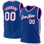 Personalized Custom Basketball Jersey Blue White Pink Retro Design Personalized Blue White-Pink Throwback Basketball Jersey